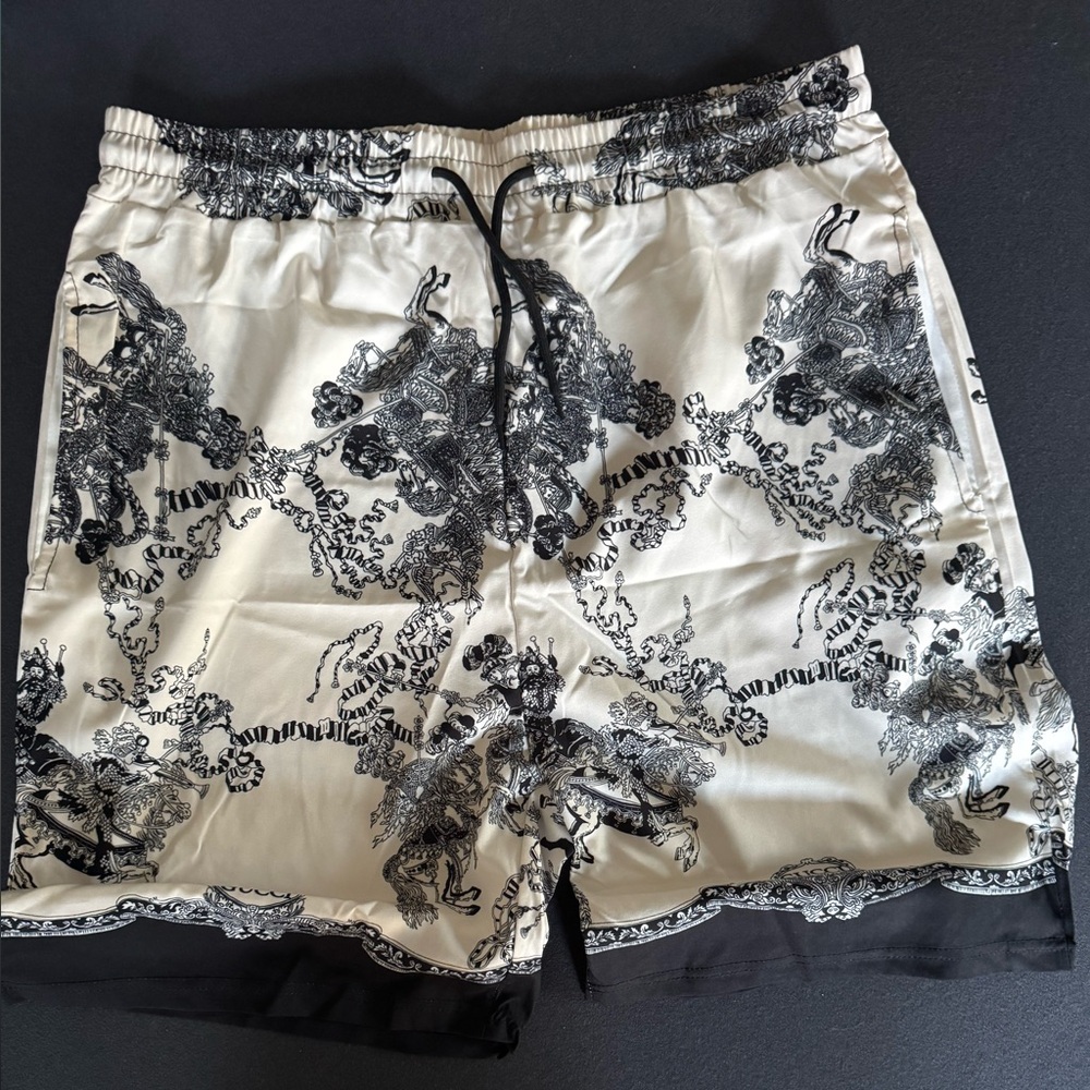 Black & Cream Printed silk  Shorts